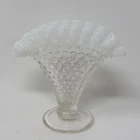 Fenton Hobnail Moonstone French Opalescent Ruffled Fan Art Glass Vase