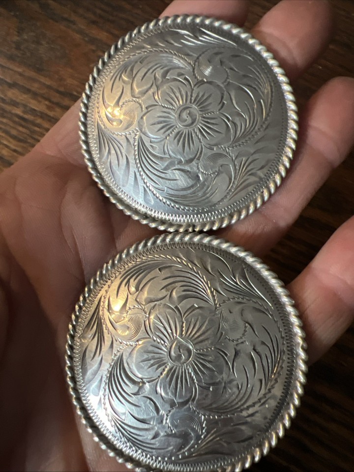 Paire De Conchos Ovales Vintage – Sterling, Fabrication Mexicaine, Occasion