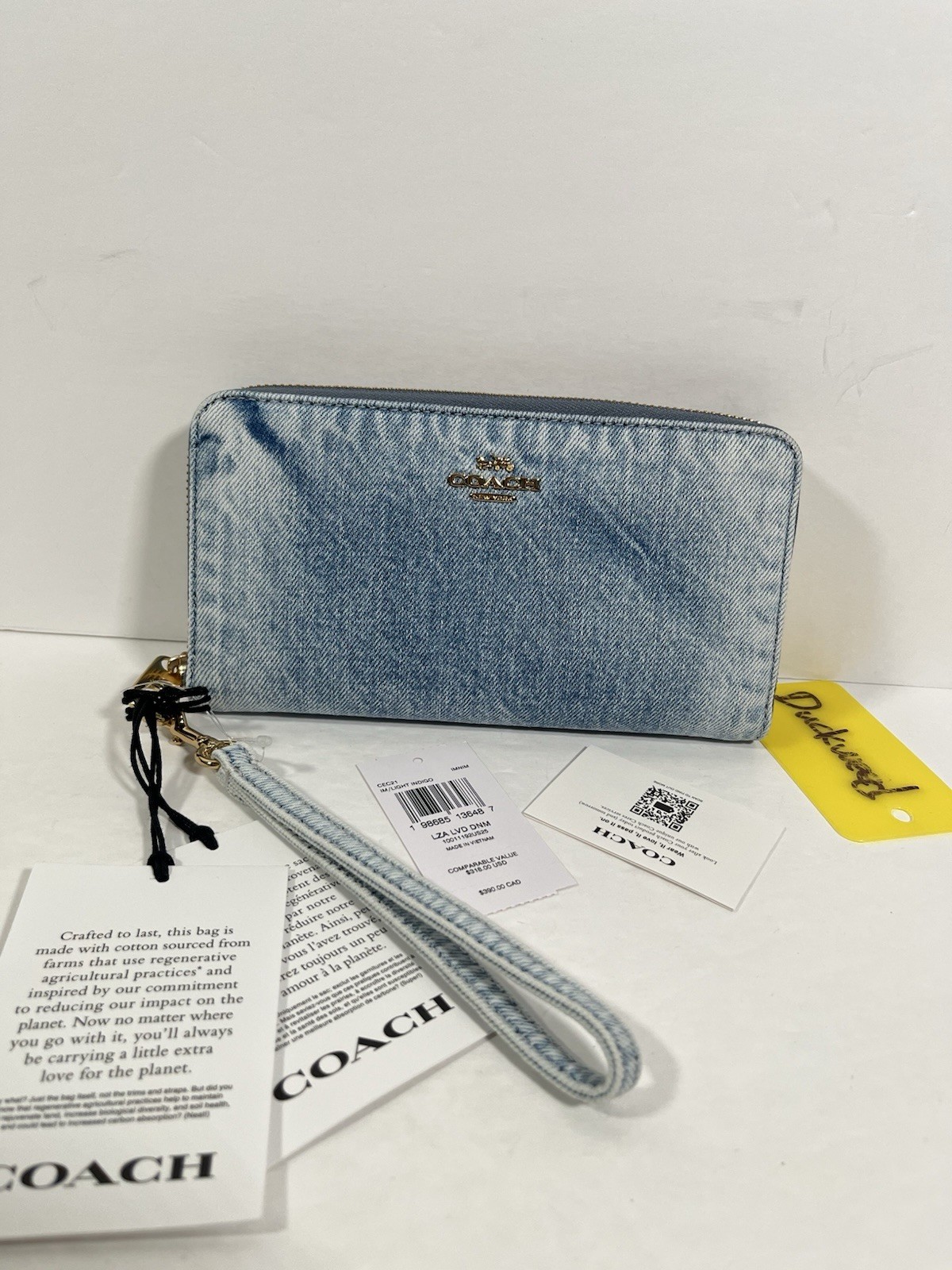NWT Coach CEC21 Long Zip Around Wallet in Loved Denim Light Indigo