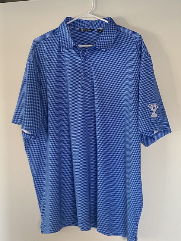 Cutter & Buck Mens XXL TTG Golf Polo Shirt Blue Navy Houndstooth Print New