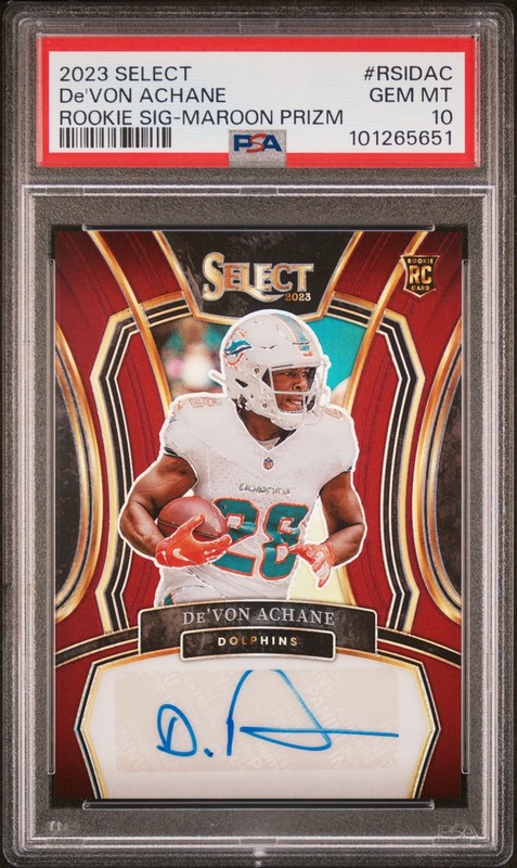 2023 Panini Select Rookie Signatures De'Von Achane Maroon Prizm PSA 10