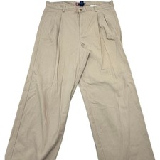 Chaps Business Men's Size 38x30 Casual Khaki Pleated Pants 100% Cotton
