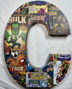 Marvel Comics Retro Superhero Wood Letter "C" hulk spiderman daredevil Thor
