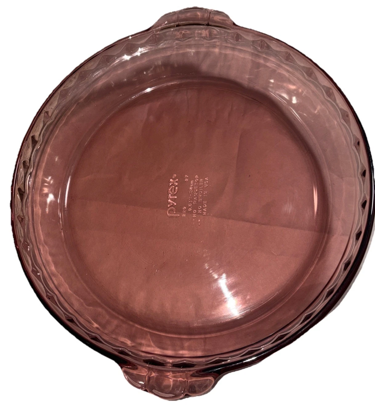 Vtg PYREX Cranberry Glass Deep Dish Pie Plate Pan 9.5" Fluted Crimped Edge #229