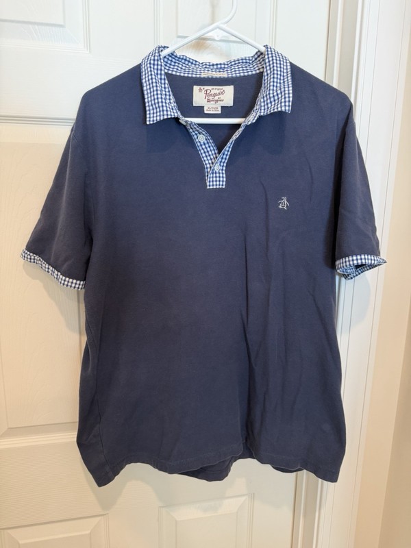 Original Penguin Mens Gingham Polo Sz XL Slim Fit Heritage