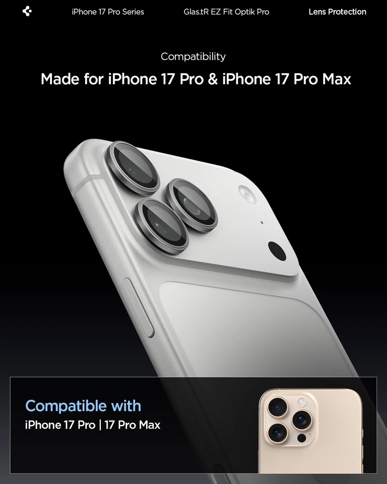 Protector de lente de cámara para iPhone 17 Pro / Max | Spigen [GlasTR Optik Pro EZ Fit] Foto 3 de 4