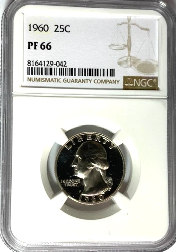 1960 25c Washington Proof Silver Quarter Dollar NGC PF66