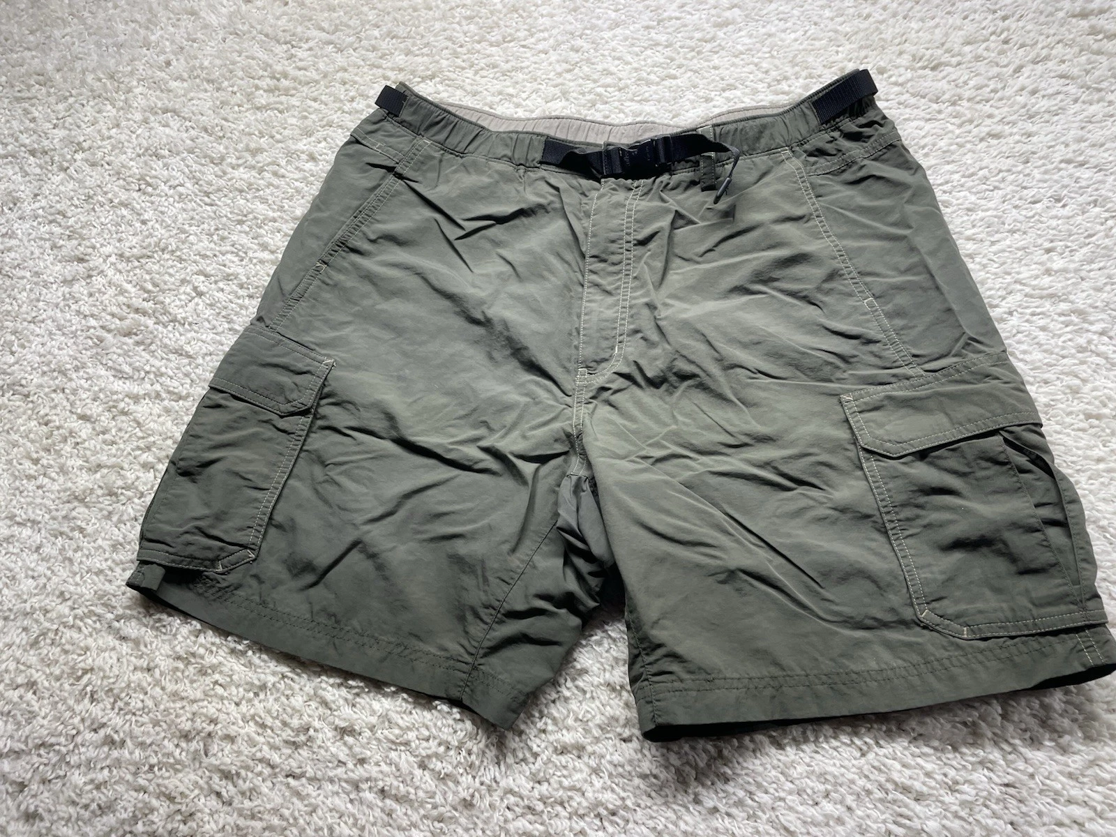 REI Men's Size L Clip Belt Cargo Utility Shorts Green Outdoor Hiking EUC