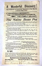NEW “MAINE BEAN POT” WESTBROOK, MAINE 1904- INSULATED DISH MFG, BERLIN, NH AGENT