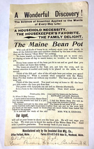 NEW “MAINE BEAN POT” WESTBROOK, MAINE 1904- INSULATED DISH MFG, BERLIN, NH AGENT
