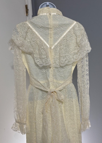 Vintage 70s Cream Prairie Dress Victorian Peasant Cottage Lace Boho Wedding Gown, $95 - Photo 6