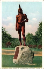 Historic Massasoit Great Sachem Statue Plymouth Massachusetts WB Postcard
