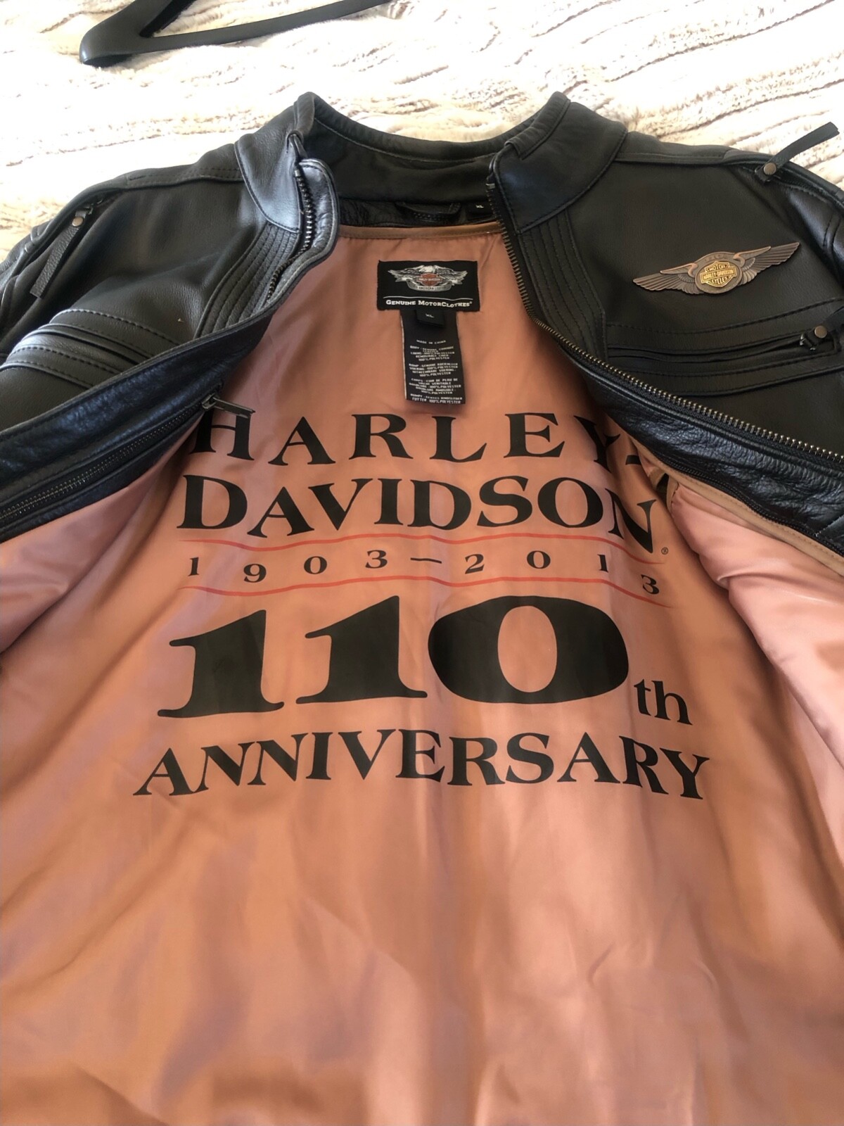 HARLEY DAVIDSON 110TH ANNIVERSARY LEATHER JACKET WITH LINER RARE LIMITED EDITION