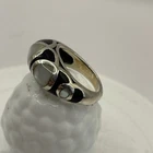Size 7.25, vtg sterling 925 silver handmade cocktail band ring w/ White enamel