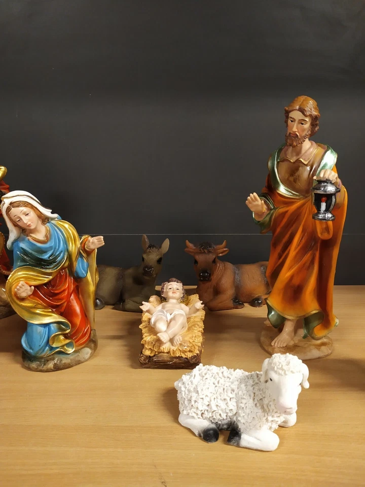 PRESEPE NATIVITÀ COMPLETO CM 30 STATUE 10 PEZZI IN RESINA FINE DECORO MANUALE - Immagine 4 di 4