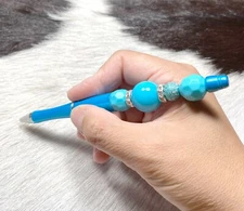 Beaded Pen TURQUOISE BLUE Writing Instrument Handmade Gift Fancy Bubblegum Pen