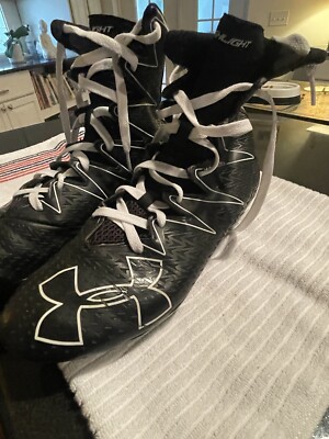 High top Lacrosse Spikes Black White Laces Under Armor