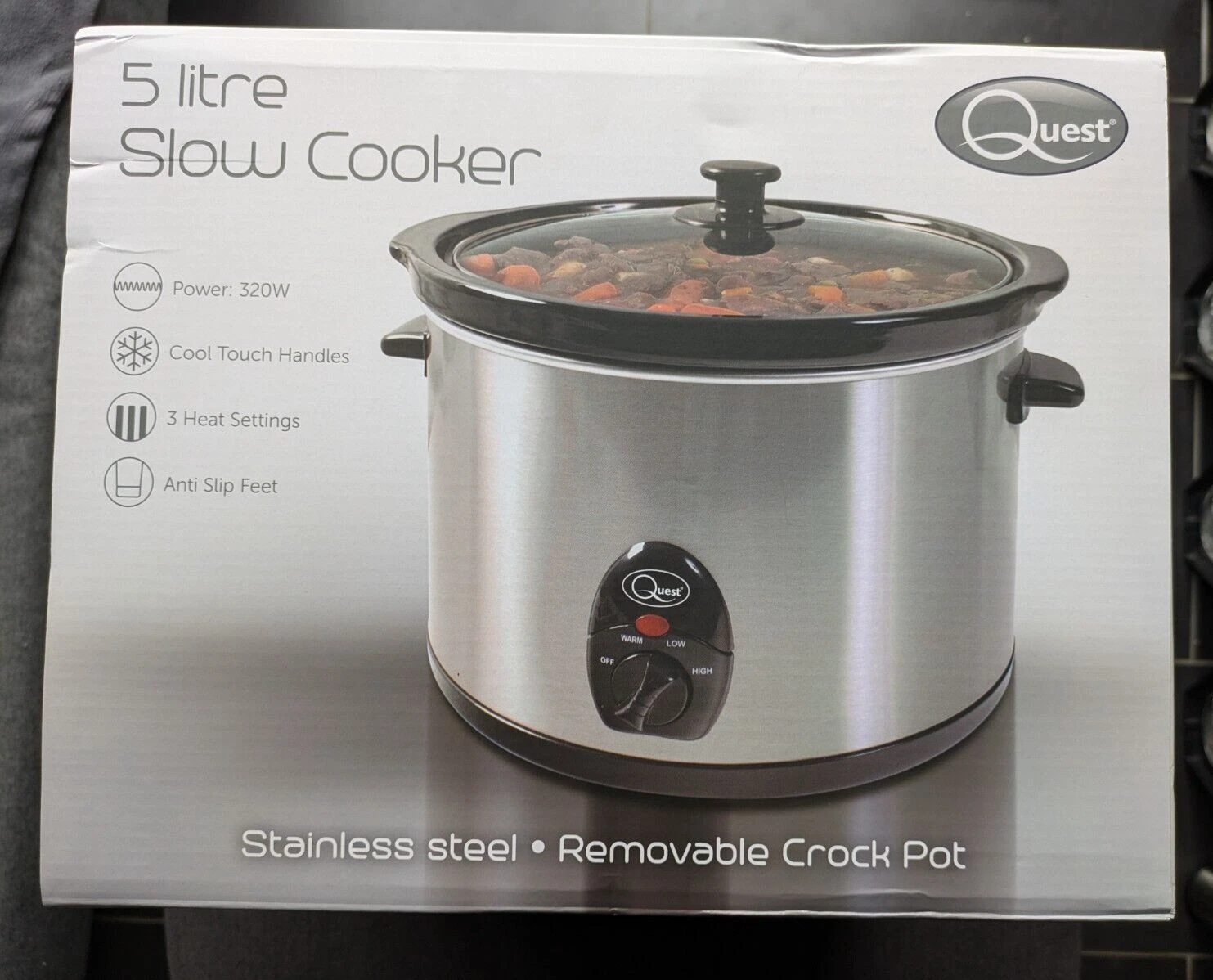 Quest 35280 Stainless Steel Slow Cooker Round 5 Litre Ceramic 320W Sealed New
