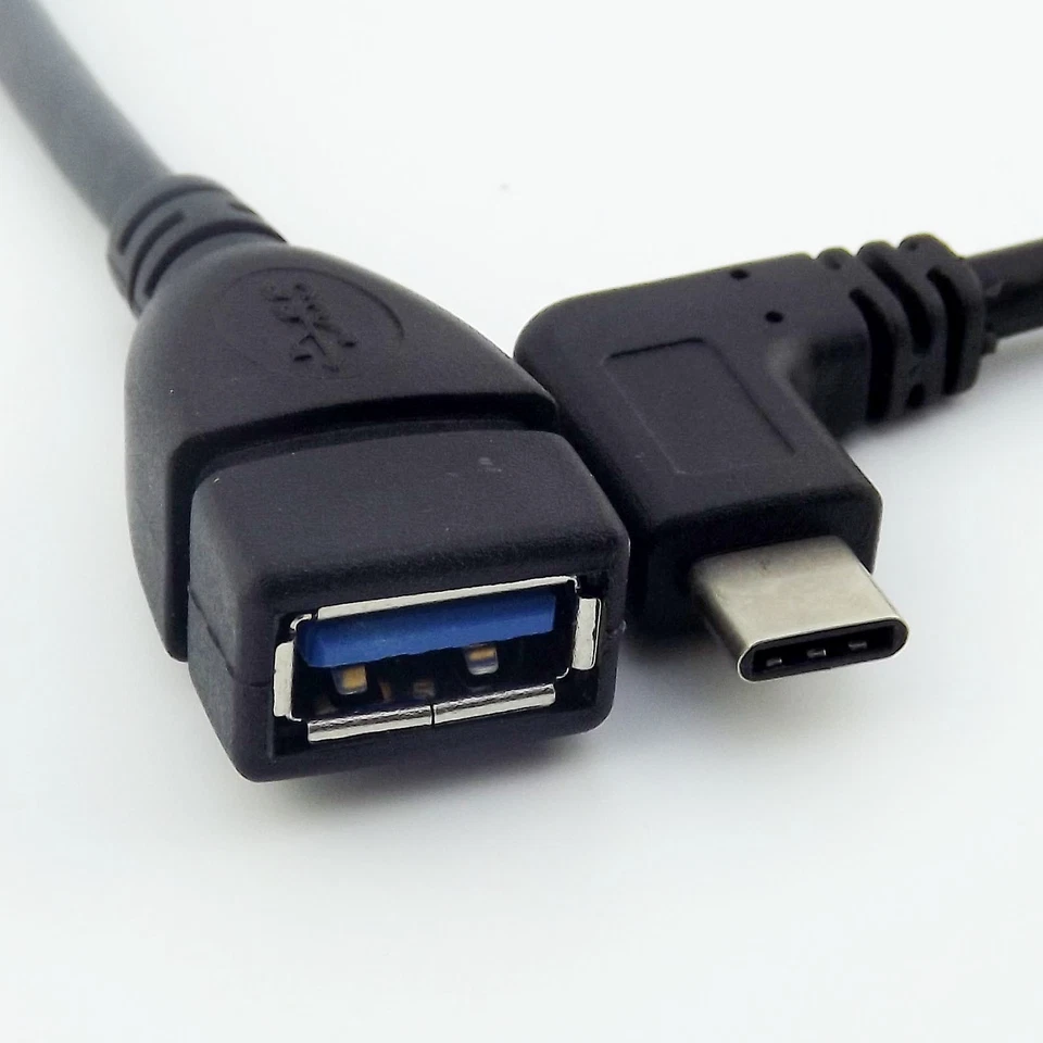 USB 3.0 A Female To USB 3.1 Type-C Male Angled OTG Data Adapter Connector Cable - Image 2 of 4