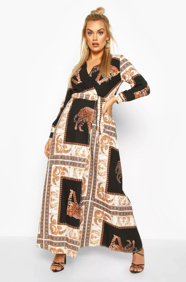 boohoo bohemian dress NWT ⭐ Plus Chain Print Maxi (leopards & indian patterns) Size 18 sheer finish that moves