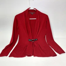 Fever Women's Open Front Cardigan with Leather Buckle - Burgundy - Med - Long Sl