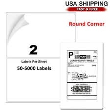 8.5x5.5 Shipping Labels Rounded Corner Self Adhesive 2 Per Sheet 50-5000 Labels
