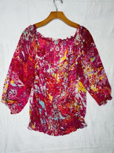 Violet & Claire Floral Sheer Chiffon boho Top Banded Waist Blouse Size XL
