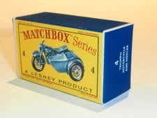 Matchbox Lesney No 4  Triumph Motor Cycle Repro Empty style D Box*