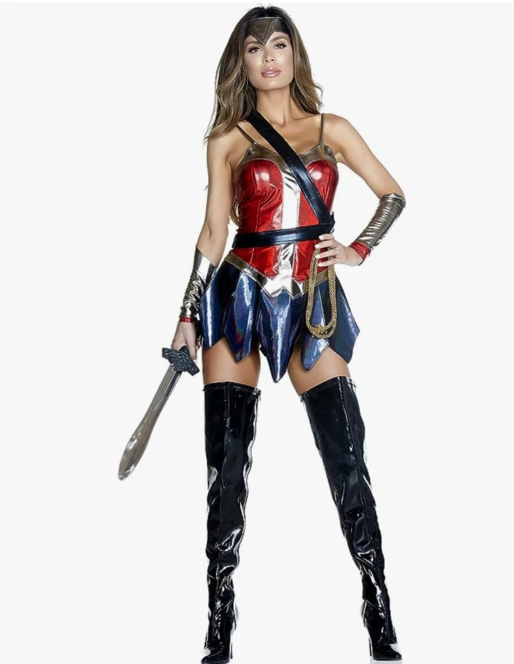 Sexy Forplay Enchanted Comic Wonder Woman Superhero Metallic Dress 4pc Costume - Image 4 of 4