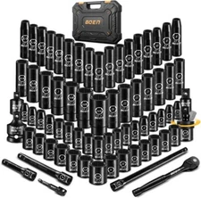 BOEN 1/2" Drive Impact Socket Set 72 Piece Standard SAE (5/16"-1-1/4") & Metric