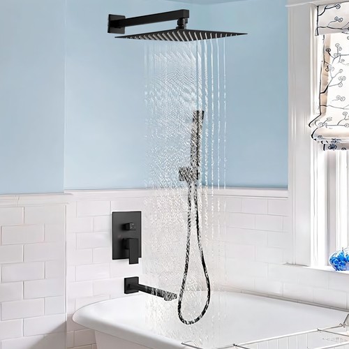 Bathroom Shower Faucet Set Luxury Rainfall Shower Head Combo System Mixer Valve - Picture 292 of 332
