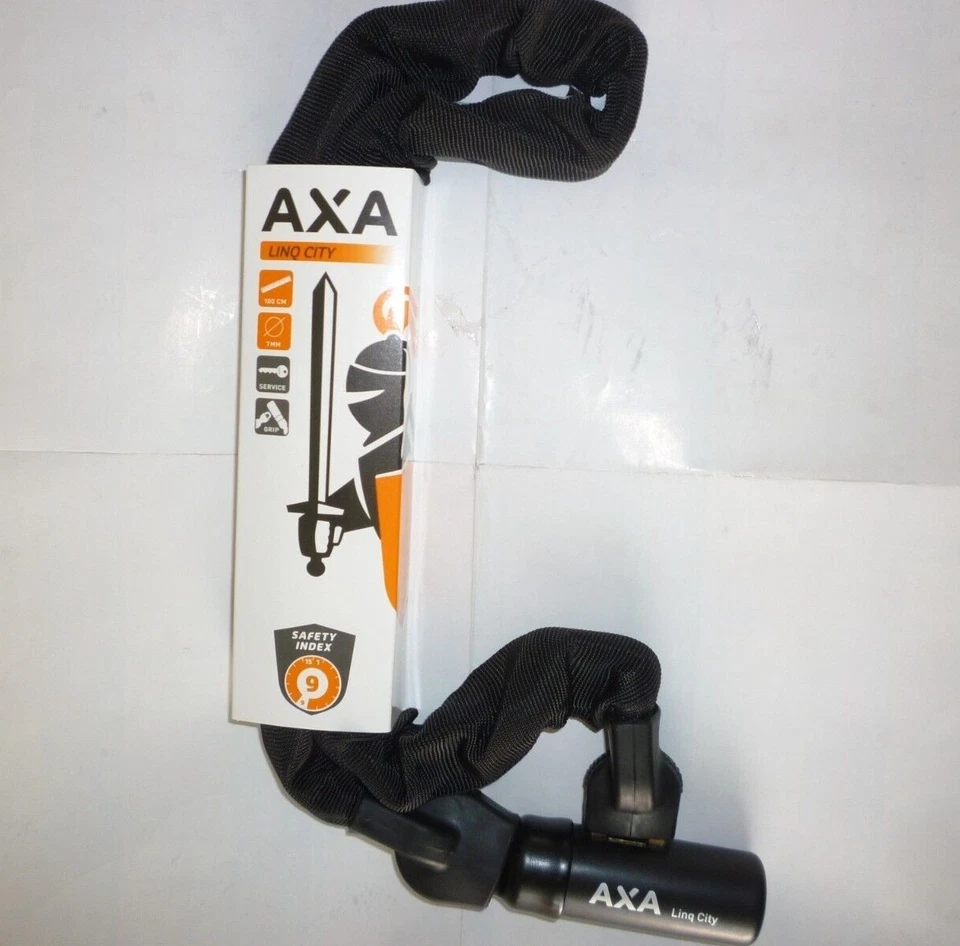 AXA LINQ CITY MOTORCYCLE BICYLE CHAIN & LOCK 100CM - 7mm, LEVEL 9 SILVER SECURE  - Image 2 of 4