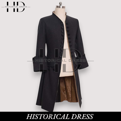 Men's 18th Century Regency Black Wool Frock Coat Colonial Military