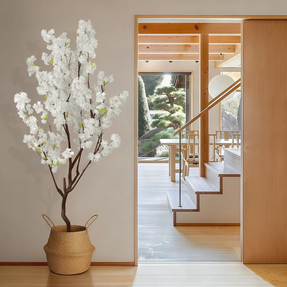 Árbol de flor de cerezo blanco sintético 7 pies (84 pulgadas) seda artificial árbol de flores blancas Li... Foto 3 de 4