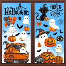 Halloween Window Clings 8 Sheets Ghost Pumpkin Bat Reusable Glass Decals
