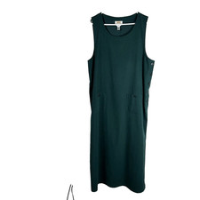 Talbots Bib Overalls Maxi Dress Size L Green Pocket Side Button Y2K Modest