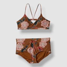 O'Neill Kids Girls Brown Floral Swimwear Trinity Two-Piece Swimsuit Size 4