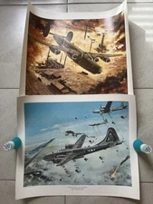 (2) J B Deneen WWII Series 1 Bomber Prints B-29 Superfortress & B-24 Poster 1970