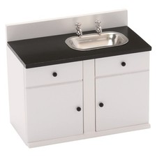 Dollhouse Kitchen Sink, Miniature Dolls House Cabinet, Countertop, White 1/12...