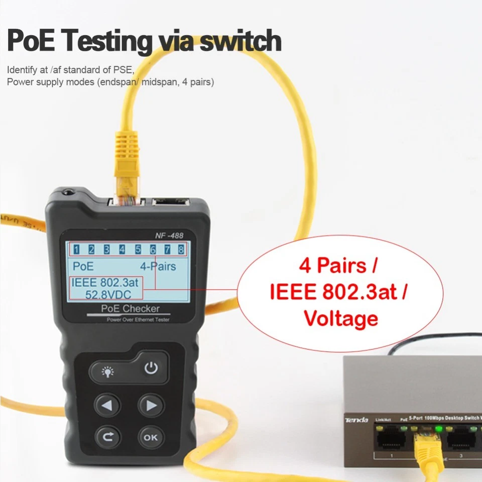 NF-488 LCD Network PoE Checker Ethernet Cable Tester for Cat5/6 LAN Loop Testing - Image 3 of 4