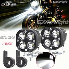 2x Motorcycle 3 Led Work Light Pods Auxiliary Driving Fog White Light Wbracket