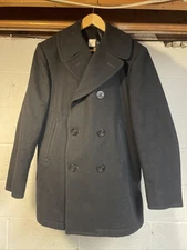 1990 US Navy USN Military Naval Wool Dark Blue Pea Coat 42R Winter Overcoat Navy