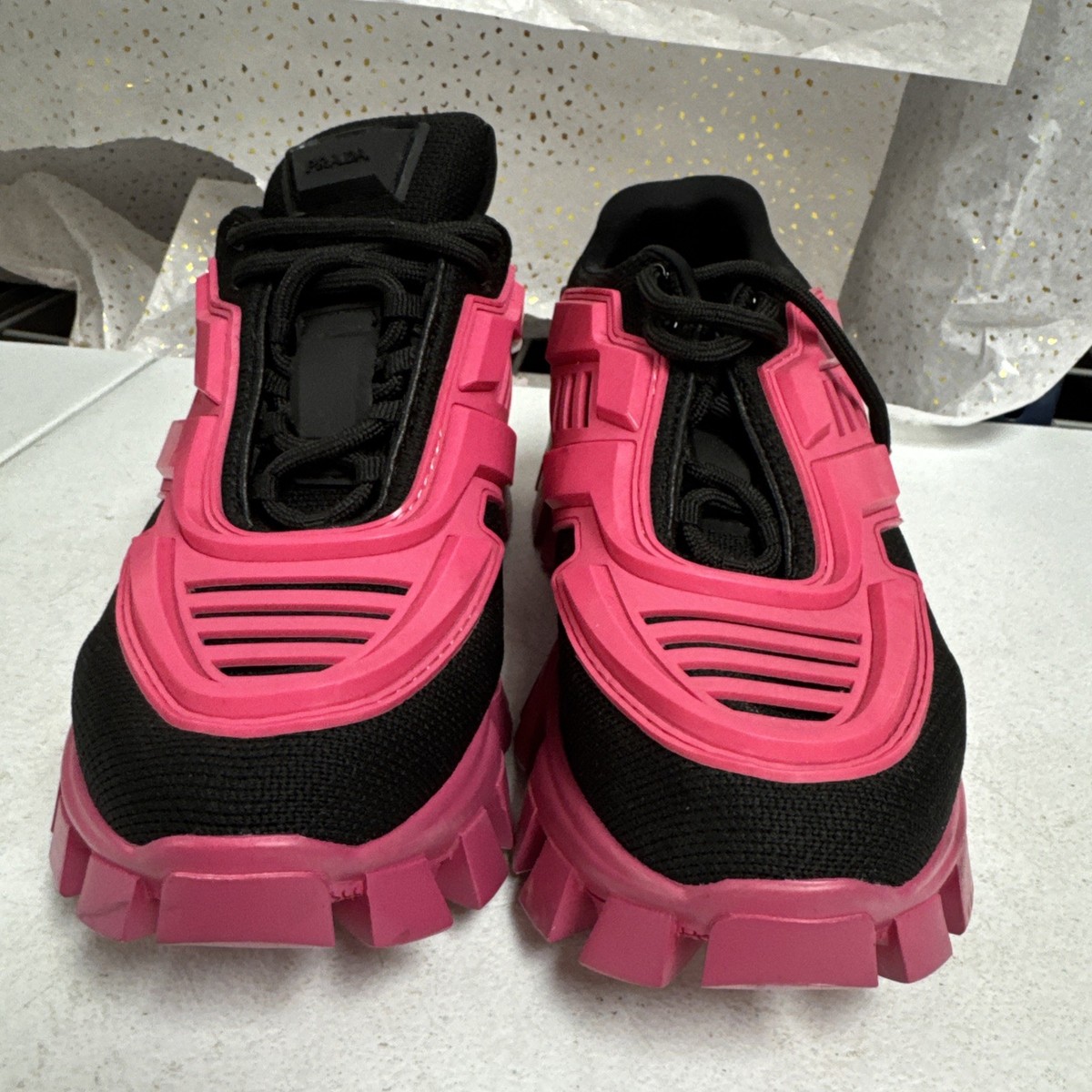 Prada CloudBust Thunder Chunky Mesh Pink Black Women Sneakers