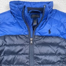 Polo Ralph Lauren Down Puffer Jacket Youth Size 5 Blue Full Zip Pockets Pony
