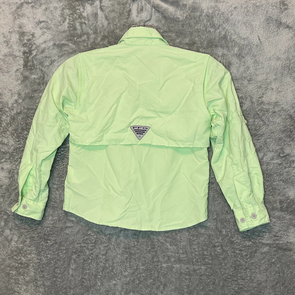 Columbia Kid Youth Vented Roll Tab PFG Omni Shade Fishing Shirt XXS Light Green - Image 2 of 4