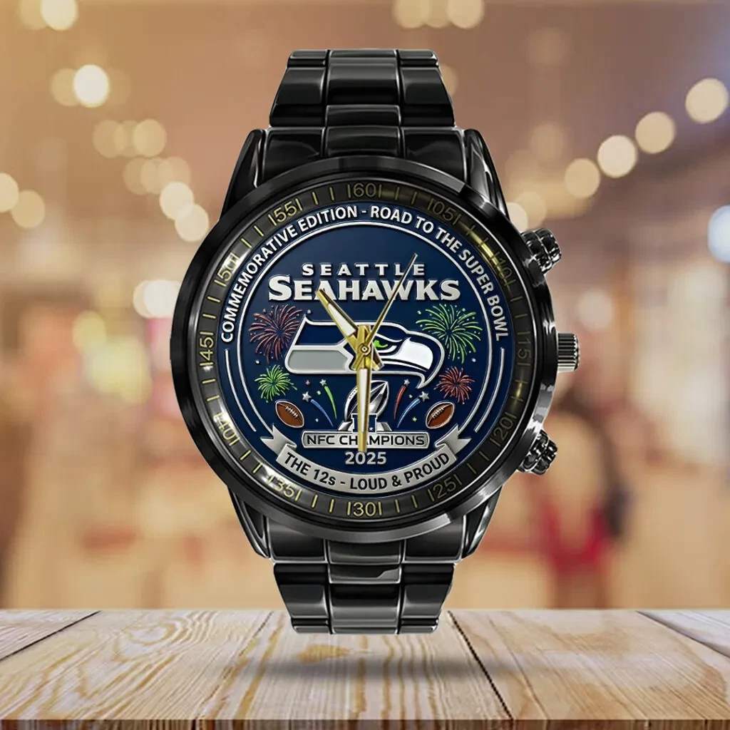 Seahawks 2025 Champions Black Stainless Steel Watch