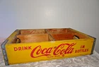 1950s Vintage Coca Cola Wooden Yellow 24 Count Soda Pop Bottle Carrying Crate