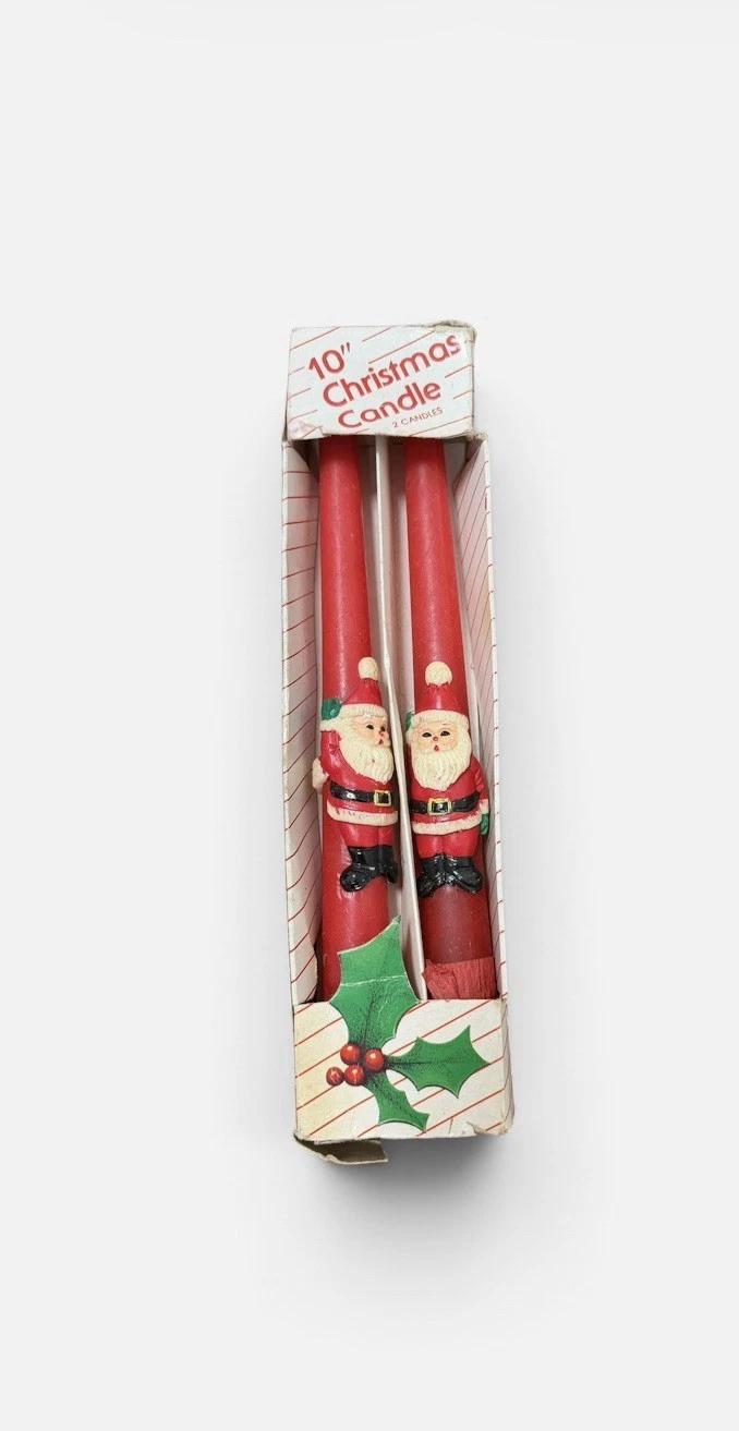 Set of 2 Santa Clause Christmas Sculptured Tapers Candles In Orig Box Vintage image 1