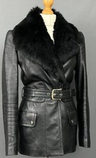 Gucci Leather Coat / Black Jacket - Fur Collar - Women's Size It 42 - Uk 10