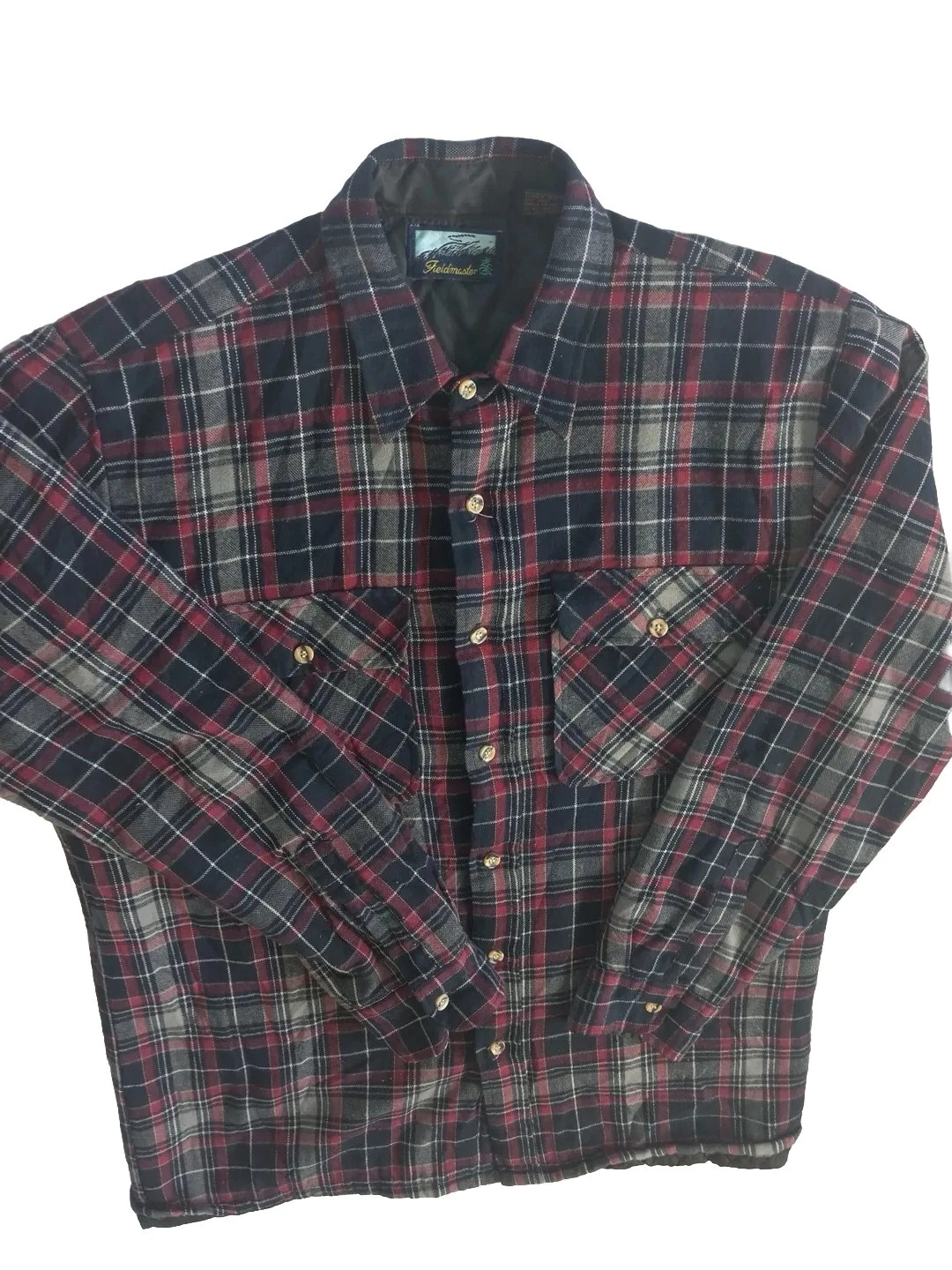 Fieldmaster Men's Longsleeved Flannel Puffer Jacket Multi Fabric Blend Black Red